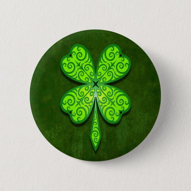 Decorative Four Leaf Clover 2 Inch Round Button (Front)