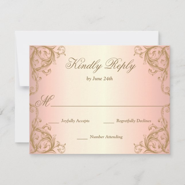 Decorative Frame Border Rose Gold RSVP Card (Front)