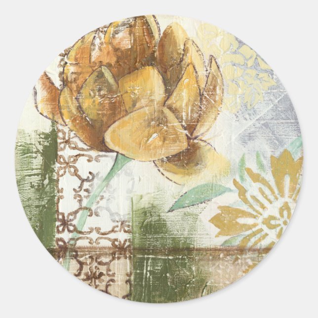 Decorative Fresco Design with Globe Flower Classic Round Sticker (Front)