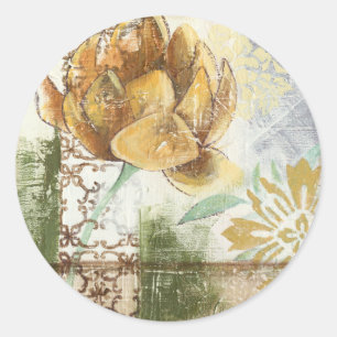 Decorative Fresco Design with Globe Flower Classic Round Sticker