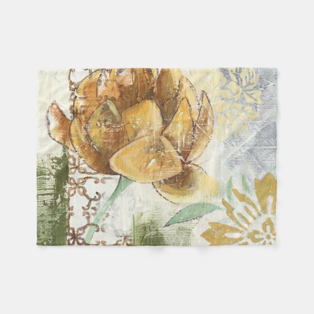 Decorative Fresco Design with Globe Flower Fleece Blanket (Front (Horizontal))