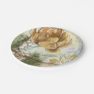 Decorative Fresco Design with Globe Flower Paper Plate