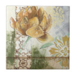 Decorative Fresco Design with Globe Flower Tile<br><div class="desc">This decorative fresco design by Megan Meagher features a globe flower. An abstract background surrounds the flower,  creating a surreal vibe that contrasts with the realistic flower.</div>