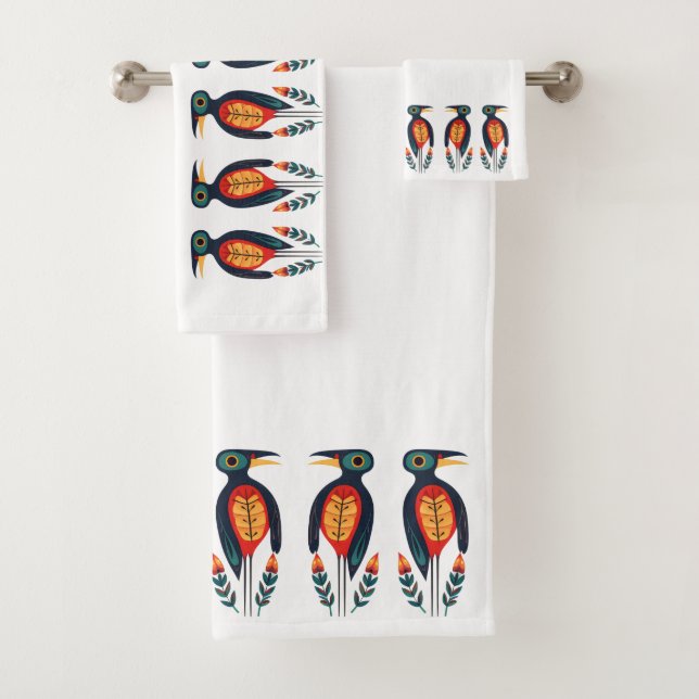decorative fun festive bird border bath towel set (Insitu)