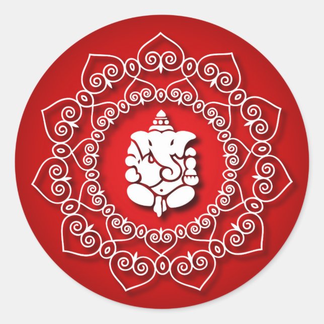 Decorative Ganesha Design Classic Round Sticker (Front)