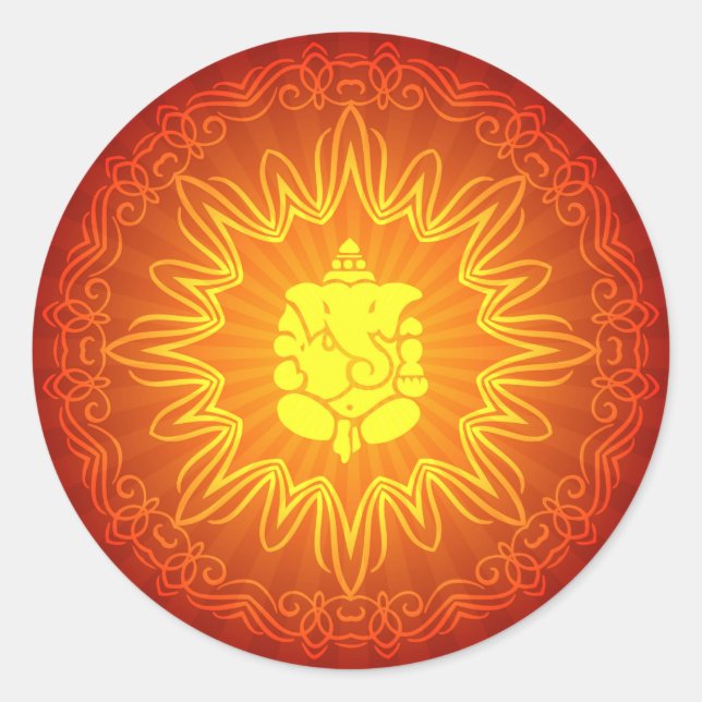 Decorative Ganesha Design Classic Round Sticker (Front)