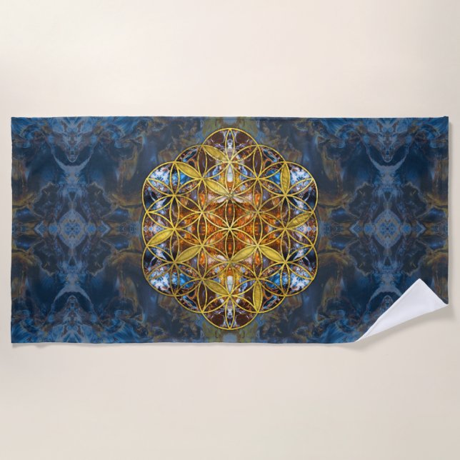 Decorative Gemstone Sacred Geometry Flower of life Beach Towel (Front)