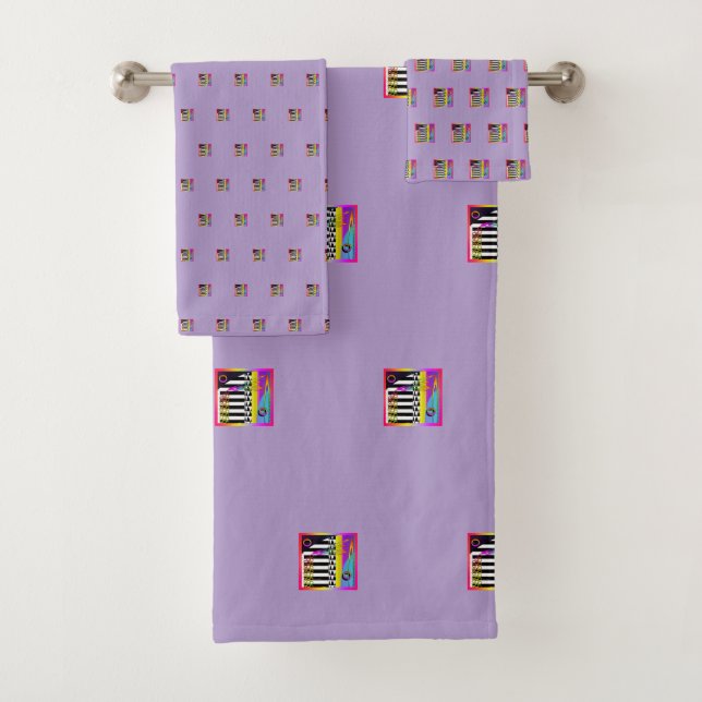 Decorative Geo Patterns Lavender  Bath Towel Set (Insitu)