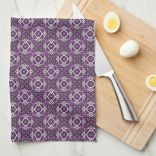 Decorative Geometric Floral Pattern Kitchen Towel (Quarter Fold)
