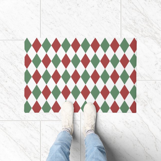 Decorative geometric pattern Bugundy Olive green Doormat (Indoor)