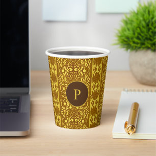 Decorative Gold and Brown Damask Pattern Paper Cups