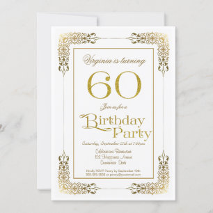 Decorative Gold Border 60th Birthday Party Invitation