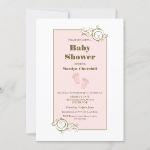 Decorative Gold Border Pink Baby Shower Invitation