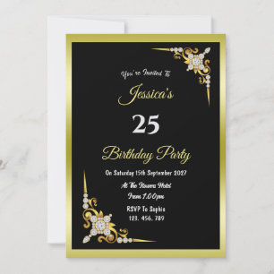 Decorative Gold & Diamonds Birthday Invitation