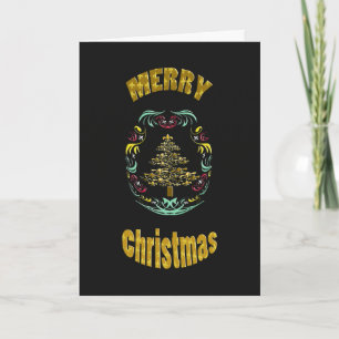 Decorative Gold Fleur de Lys Tree Merry Christmas Holiday Card