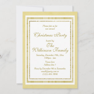 Decorative Gold Plaid & Glitter Christmas Party Invitation