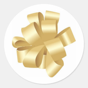 Decorative Gold Pulled Ribbon Bow Classic Round Sticker