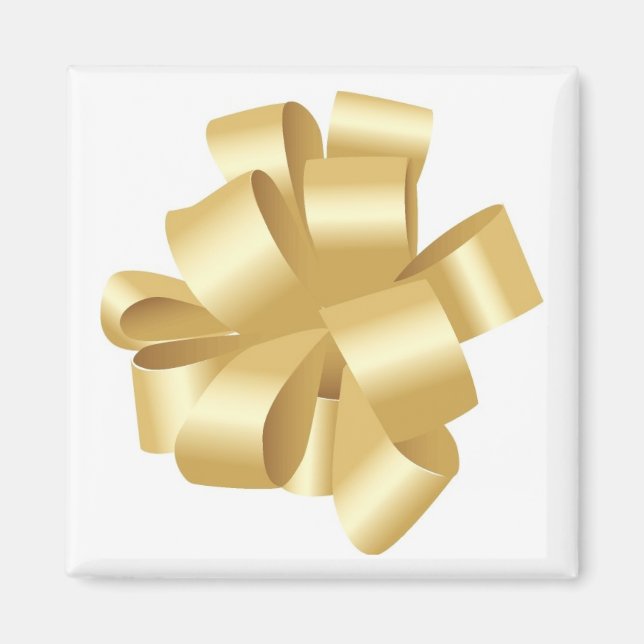 Decorative Gold Pulled Ribbon Bow Magnet (Front)