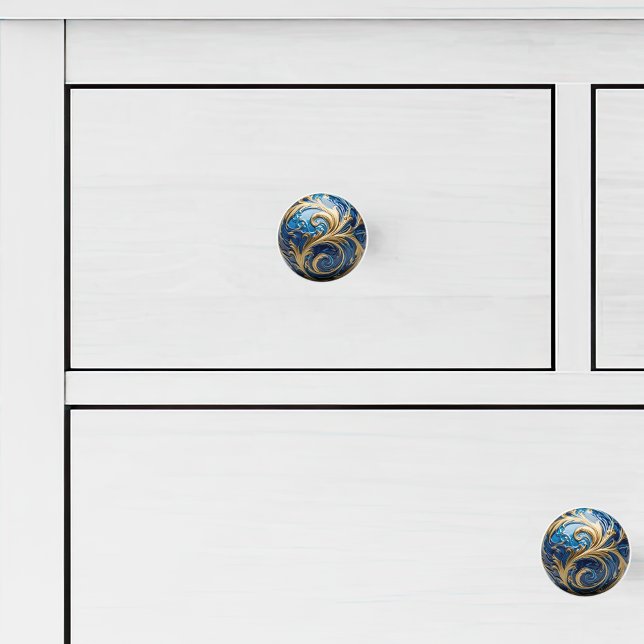 Decorative Gold Royal Blue Ornate Enamel  Ceramic Knob (Creator Uploaded)