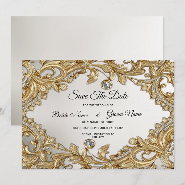 Decorative Gold Save The Date (Front/Back)