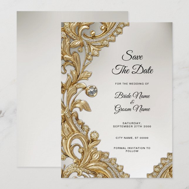 Decorative Gold Save The Date (Front/Back)
