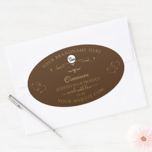 Decorative Gold Scrollwork Hearts on Brown Logo Oval Sticker