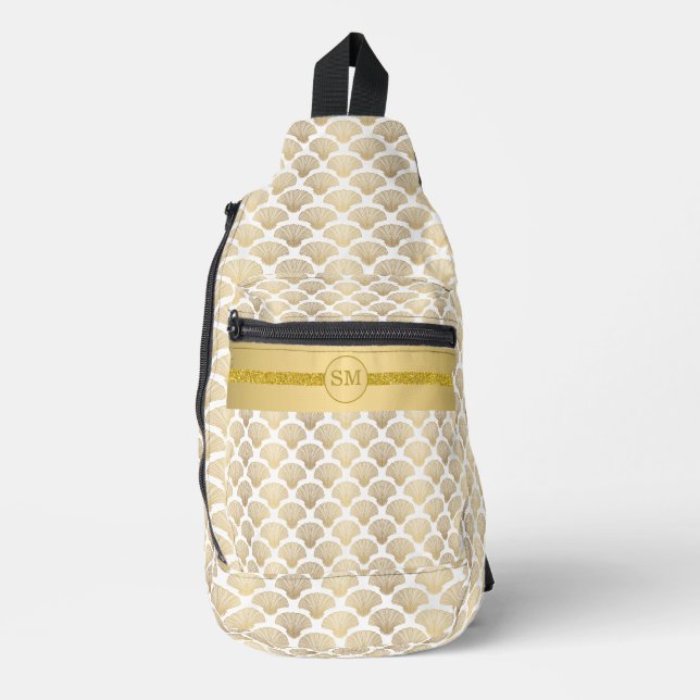 Decorative Gold Sea Shells Personalized Sling Bag (Front)