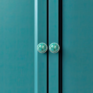 Decorative Gold Web over Teal Black Orb Ceramic Knob