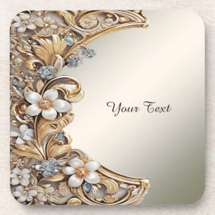 Decorative Gold White Floral Hard plastic coaster