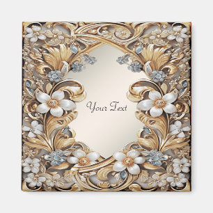 Decorative Gold White Floral Magnet
