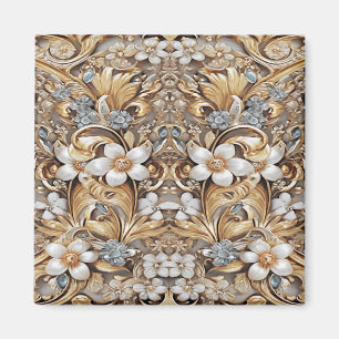 Decorative Gold White Floral Magnet