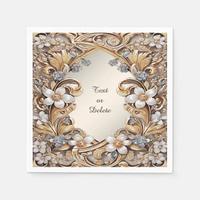 Decorative Gold White Floral Napkins (Front)