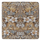 Decorative Gold White Floral Trivet