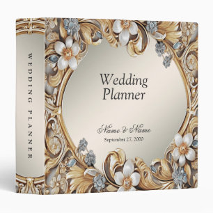 Decorative Gold White Floral Wedding Planner Binder