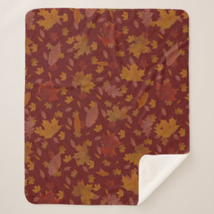 Decorative Golden Autumn Leaves on Custom Dark Red Sherpa Blanket