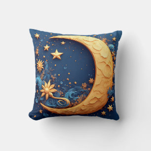 Decorative Golden Crescent Moon Throw Pillow