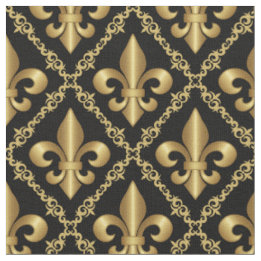 Decorative Golden Fleur-de-Lis Pattern Fabric