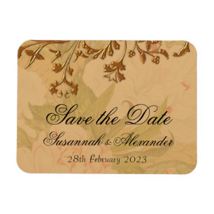Decorative Golden Flowers and Peonies Boho Wedding Magnet