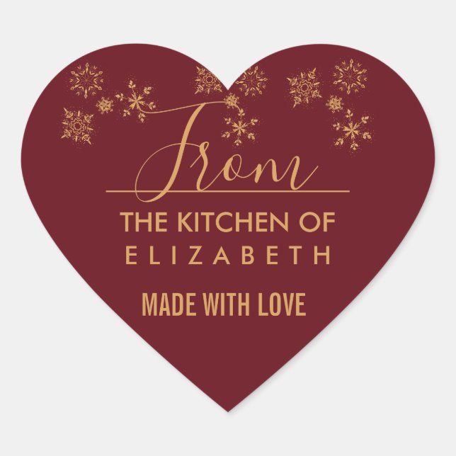 Decorative Golden Snowflakes Christmas Baking Heart Sticker (Front)