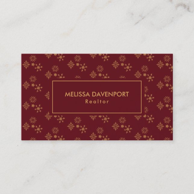 Decorative Golden Snowflakes Christmas Pattern Business Card (Front)