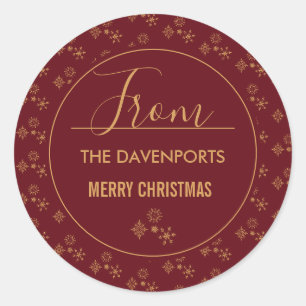 Decorative Golden Snowflakes Christmas Pattern Classic Round Sticker