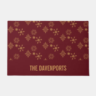 Decorative Golden Snowflakes Christmas Pattern Doormat