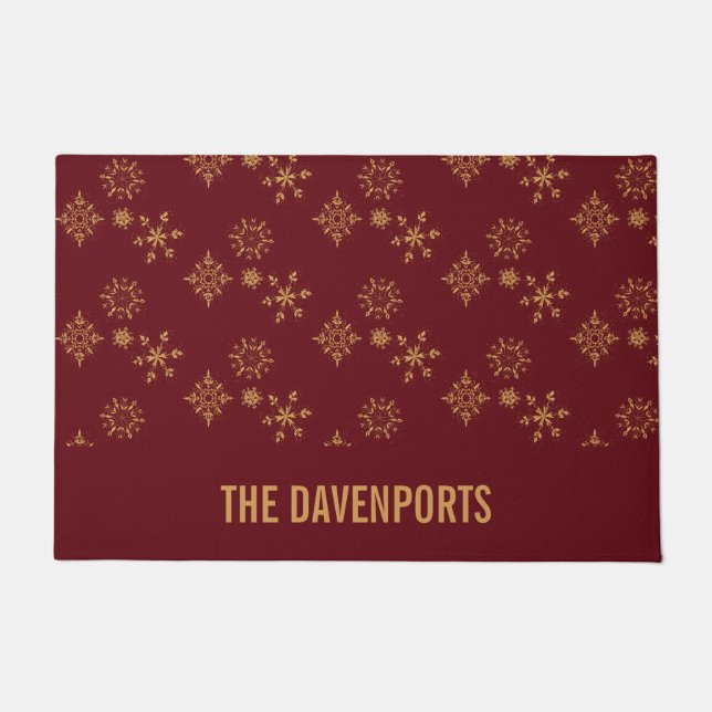 Decorative Golden Snowflakes Christmas Pattern Doormat (Front)