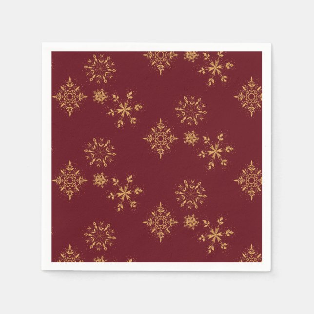 Decorative Golden Snowflakes Christmas Pattern Napkin (Front)