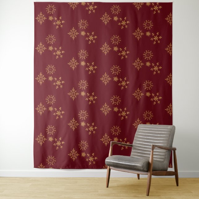 Decorative Golden Snowflakes Christmas Pattern Tapestry (In Situ)