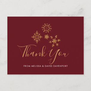 Decorative Golden Snowflakes Christmas Thank You Postcard