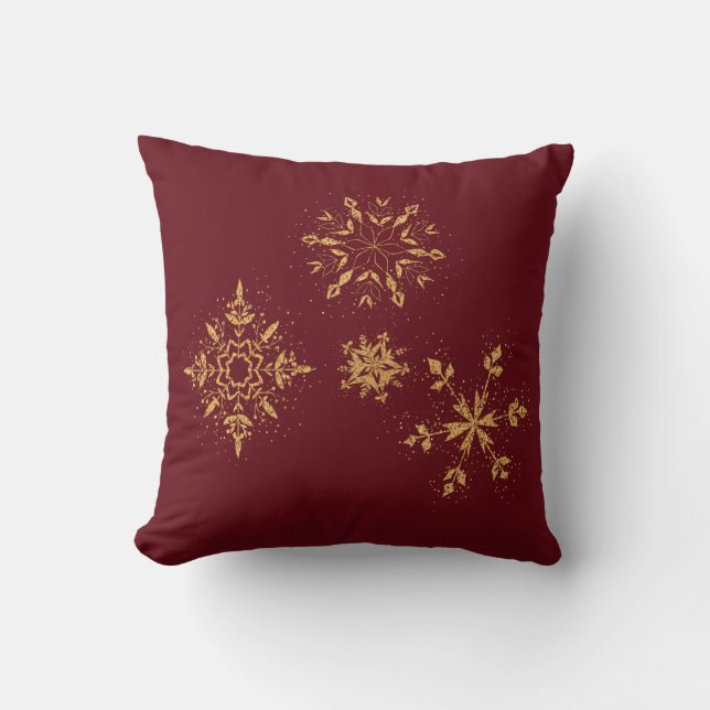 Decorative Golden Snowflakes Christmas Throw Pillow (Front)