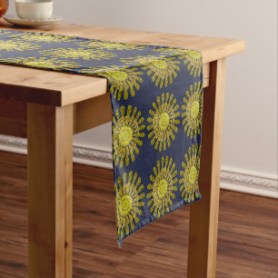 Decorative golden sun symbol short table runner