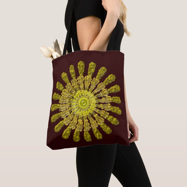 Decorative golden sun symbol tote bag (Close Up)
