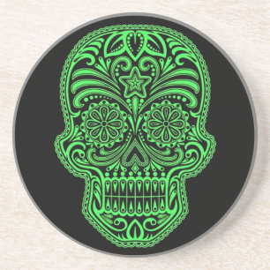 Decorative Green and Black Sugar Skull Coaster